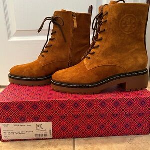 Tory Burch Miller Tan Suede Lace-Up Boots